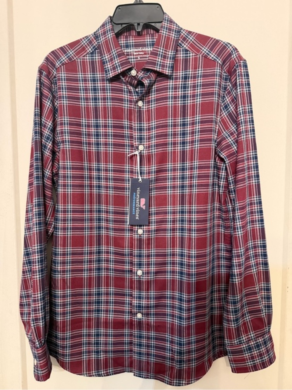 Vineyard Vines Men's Burgundy and Navy Plaid Button-Down Shirt